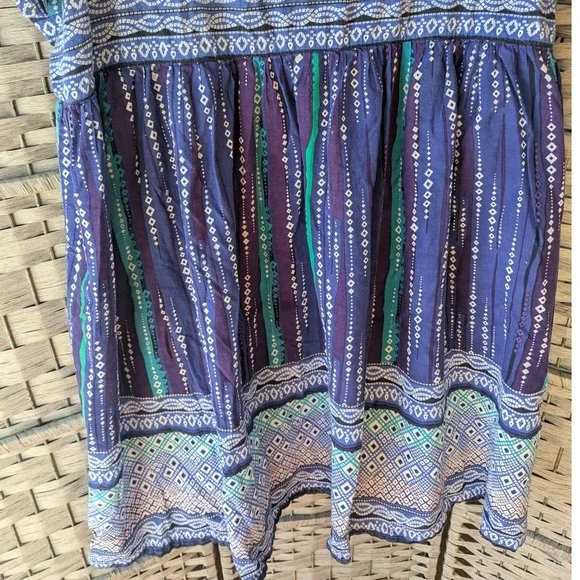 Blue White Print Cotton Empire Waist Babydoll Dress Sz 2X 26/28 Resortwear Boho - Picture 3 of 8